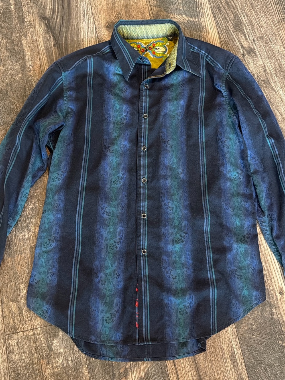 Robert Graham Blue Paisley Stripe Long-Sleeve Shirt Men’s Medium Western